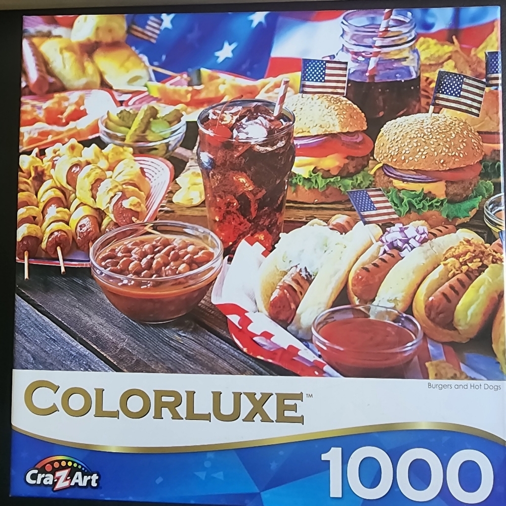 🧩 4/$20 RoseArt Colorluxe 1000 Piece Burgers and Hot Dogs Adult Puzzle
